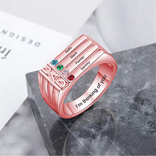 Anillo Infinito Con Nombre Grabado 1-4 Piedra De Nacimiento Personalizada Anillo De Amistad Familiar De Plata Día De San Valentín Cumpleaños Día De La Madre Ideas De Joyería(Oro rosa2-15,5)