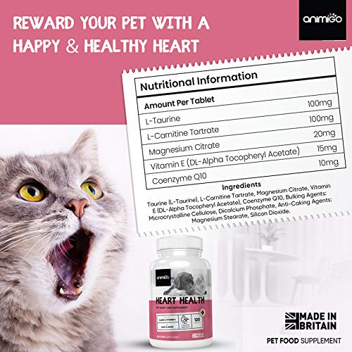 Animigo Suplemento para la Salud Cardiovascular de Perros y Gatos 120 Cápsulas | con Vitamina E, Co Q10, L-Carnitina, Citrato de Magnesio y Taurina Suplemento Natural para la Salud del Corazón