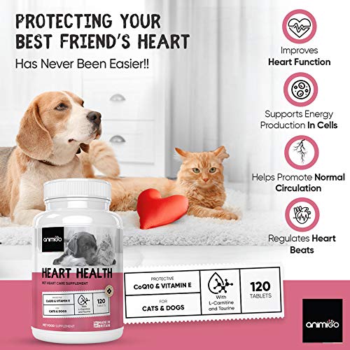 Animigo Suplemento para la Salud Cardiovascular de Perros y Gatos 120 Cápsulas | con Vitamina E, Co Q10, L-Carnitina, Citrato de Magnesio y Taurina Suplemento Natural para la Salud del Corazón