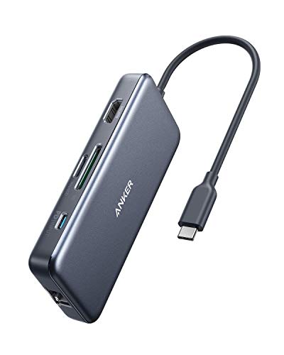 Anker Adaptador hub USB-C, hub USB-C 7 en 1 PowerExpand+, con USB-C a HDMI de 4K, Power Delivery de 60 W, Ethernet de 1 GB/s, 2 Puertos USB 3.0, lectores de microSD, para portátiles USB-C