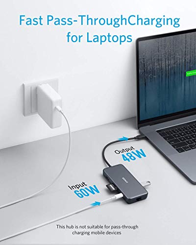 Anker Adaptador hub USB-C, hub USB-C 7 en 1 PowerExpand+, con USB-C a HDMI de 4K, Power Delivery de 60 W, Ethernet de 1 GB/s, 2 Puertos USB 3.0, lectores de microSD, para portátiles USB-C