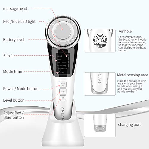 ANLAN Masajeador Facial Instrumento Multifuncional con Frío Calor Fototerapia Roja y Azul para Antiarrugas, Anti-envejecimiento, Limpieza Profunda, Cuidado Facial ANLAN Masajeador Facial Instrumento Multifuncional con Frío Calor Fototerapia Roja y Azul para Antiarrugas, Anti-envejecimiento, Limpieza Profunda, Cuidado Facial