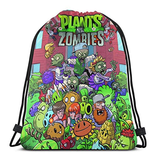 ANNAOSU Bolsas de Cuerdas Bolsas Unisex con cordón Bolsa de Gimnasio Deporte Gimnasio Senderismo Yoga Mochila Informal Ligera Bolsas de Almacenamiento Plants V-S Zombies