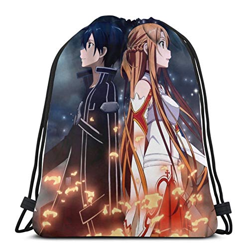 ANNAOSU Bolsas de Cuerdas Bolsas Unisex con cordón Bolsa de Gimnasio Deporte Gimnasio Senderismo Yoga Mochila Informal Ligera Bolsas de Almacenamiento Sword Art Online