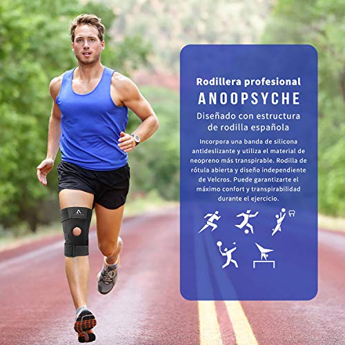 Anoopsyche Rodillera Deportiva, Ajustable Rodillera Menisco y Ligamentos, Antideslizante Soporte de Rodilla para Hombres y Mujeres, Apoyo para Dolor de Artritis, Correr, Voleibol, Béisbol, Baloncesto