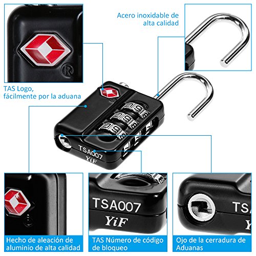 Anpro 2 x TSA Candados de Seguridad - Tres Maletas Código de Bloqueo, Negro y Dos Etiquetas de Equipaje