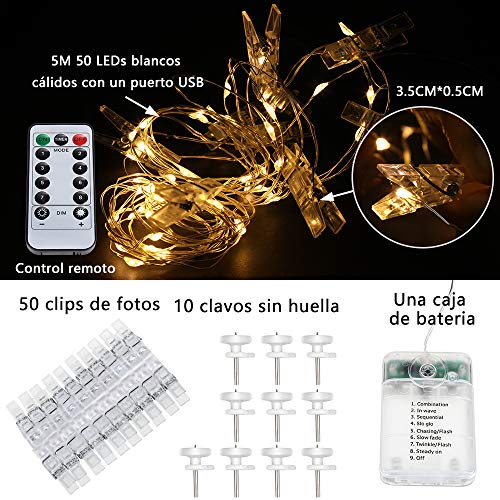 Anpro Clip de Cadena Luces LED Foto, 5M 50 LED,Tira de LUZ,Guirnaldas Luminosas para Decorar Pared,Fiesta,Boda,Habitación Anpro Clip de Cadena Luces LED Foto, 5M 50 LED,Tira de LUZ,Guirnaldas Luminosas para Decorar Pared,Fiesta,Boda,Habitación