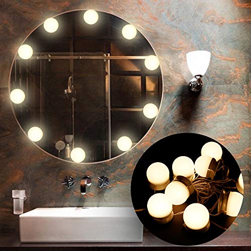 Anpro Luces LED Kit de Espejo con 10 Bombillas regulables,3 Modos Ajustable de Color de Luz,Luz Espejo Maquillaje,Tocador,Espejo,Baño,Regalo para Fiesta,Cumpleaños,Aficionados de Maquillarse