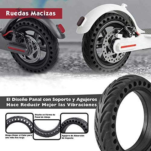 ANSENI Ruedas Macizas para Patinete Electrico Rueda de 8.5 Pulgadas, Neumáticos de Reemplazo, Rueda de Repuesto Antipinchazo Compatible con Xiaomi Scooter Electrico M365/M365 Pro, Cecotec