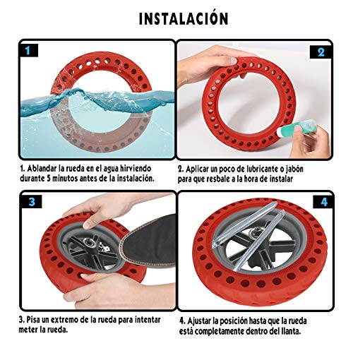 ANSENI Ruedas Macizas Roja para Patinete Electrico Rueda de 8.5 Pulgadas, Neumáticos de Reemplazo, Rueda de Repuesto Antipinchazo Compatible con Xiaomi Scooter Electrico M365/M365 Pro