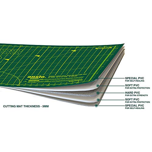 ANSIO Base De Corte A3 Doble Cara Auto Curación 5 Capas Para Costura y Manualidades - Imperial/Métrica 17 x 11 pulgadas / 42 x 27 cm- Verde/Verde