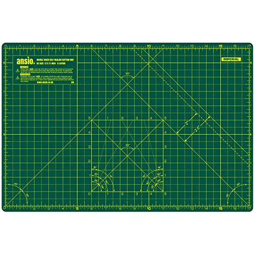 ANSIO Base De Corte A3 Doble Cara Auto Curación 5 Capas Para Costura y Manualidades - Imperial/Métrica 17 x 11 pulgadas / 42 x 27 cm- Verde/Verde