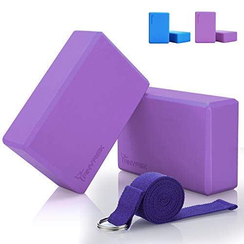 ANVASK Bloque Yoga (2pcs) Correa para Yoga (1pcs), Yoga Block de Alta Densidad EVA para Soportar Poses Más Profundas, Espuma De Pilates Ladrillo Estiramiento Gimnasio Fitness Ejercicio Soporte