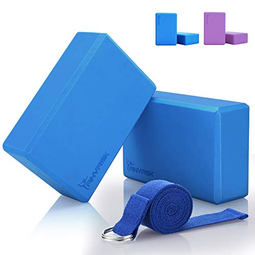 ANVASK Bloque Yoga (2pcs) Correa para Yoga (1pcs), Yoga Block de Alta Densidad EVA para Soportar Poses Más Profundas, Espuma De Pilates Ladrillo Estiramiento Gimnasio Fitness Ejercicio Soporte