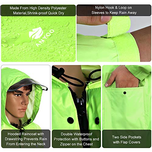 Anyoo Unisex Rain Coat Senderismo Impermeable Empaquetado Impermeable Largo