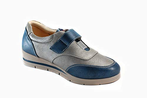 Anyovi Deportivo Confort, Suela Poliuretano Antideslizante cuña 1.5 cm, con Velcro, Azul, Plata - Mujer Talla: 39 Color: Azul