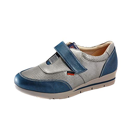 Anyovi Deportivo Confort, Suela Poliuretano Antideslizante cuña 1.5 cm, con Velcro, Azul, Plata - Mujer Talla: 39 Color: Azul