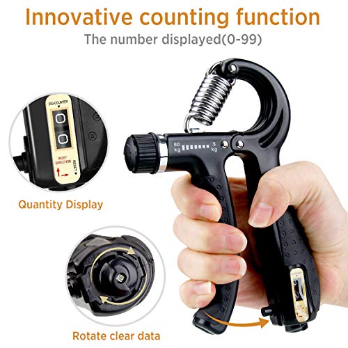 AODOOR Fortalecedor de Agarre, 5-60KG Ajustables Fortalecedores de Mano con función de conteo, para Entrenamiento de Fuerza, Escalada, Gimnasia y Ciclismo de montaña AODOOR Fortalecedor de Agarre, 5-60KG Ajustables Fortalecedores de Mano con función de conteo, para Entrenamiento de Fuerza, Escalada, Gimnasia y Ciclismo de montaña