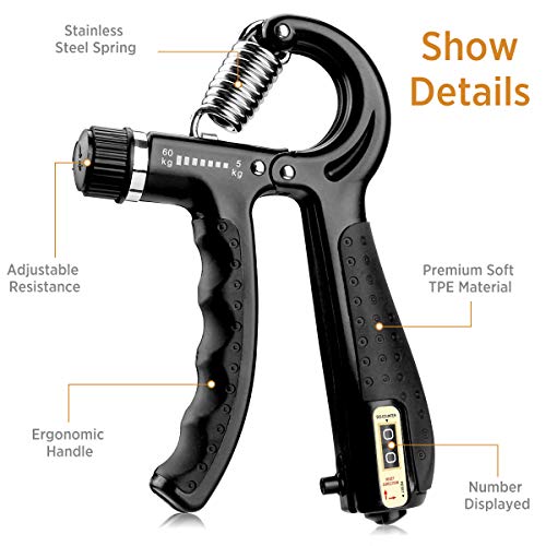 AODOOR Fortalecedor de Agarre, 5-60KG Ajustables Fortalecedores de Mano con función de conteo, para Entrenamiento de Fuerza, Escalada, Gimnasia y Ciclismo de montaña AODOOR Fortalecedor de Agarre, 5-60KG Ajustables Fortalecedores de Mano con función de conteo, para Entrenamiento de Fuerza, Escalada, Gimnasia y Ciclismo de montaña