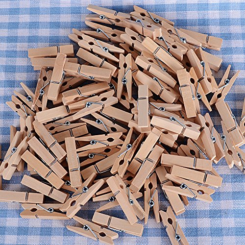 AONER 100pcs (3.5 * 0.7cm) Mini Pinzas de Madera Natural de Fotos Ropa para Celebración Boda Papel Fotográfico Clips de Artesanía