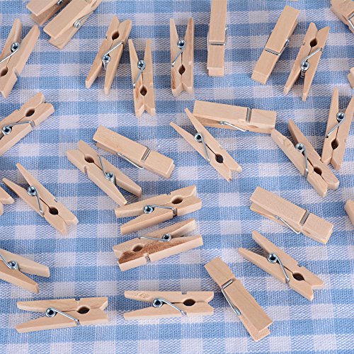 AONER 100pcs (3.5 * 0.7cm) Mini Pinzas de Madera Natural de Fotos Ropa para Celebración Boda Papel Fotográfico Clips de Artesanía