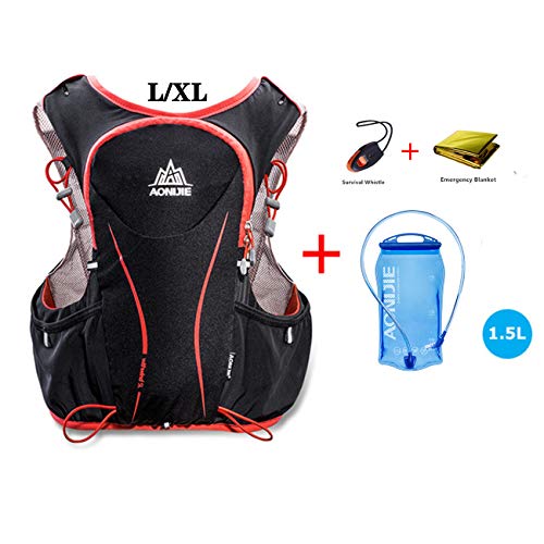 AONIJIE 5L bolsas de mochila de nailon impermeable, para maratón, ciclismo, running chaleco, bolsa de deporte + bolsa de agua de hidratación de 1,5 L, L/XL