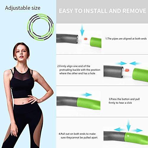 Aoweika Hula Hoop Fitness, Hula Hoop para Adultos, Diseño de Ancho Ajustable Desmontable de 8 Secciones (28-37,4 in) Ideal para Niños, Principiantes y Profesionales, con Mini Cinta Métrica