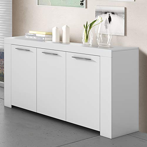 Aparador, Buffet Moderno, Armario Auxiliar Comedor, Modelo Ambit, Color Blanco Artik, Medidas: 144 cm (Ancho) x 80 cm (Alto) x 42 cm (Fondo)