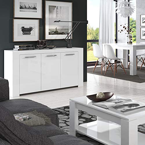 Aparador, Buffet Moderno, Armario Auxiliar Comedor, Modelo Ambit, Color Blanco Artik, Medidas: 144 cm (Ancho) x 80 cm (Alto) x 42 cm (Fondo)