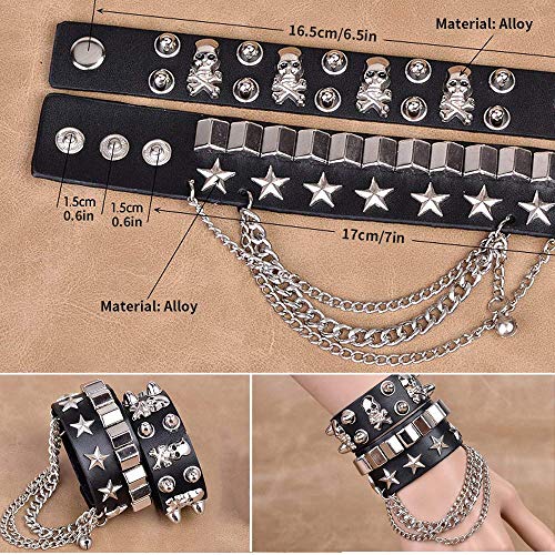 Aperil Hombres Punk Gothic Rocker Kit 70s 80s 90s Accesorios de Disfraces con Pantalones de Calaveras Llavero Pulsera de Cuero Guantes Punk Brazo Falso Tatuaje Manga Cubierta Hip-Hop Cintura