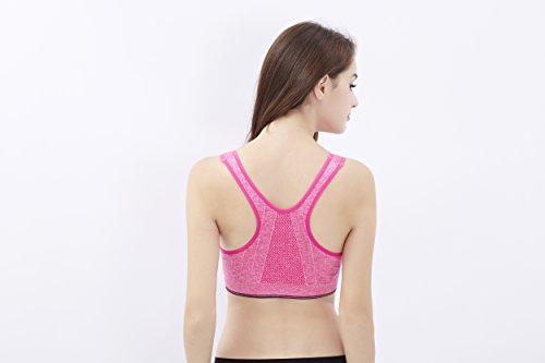 APIKA Cremallera Frontal Sujetador Deportivo Almohadillas Extraíbles Fitness Yoga Racer Atrás(L,Rosado)