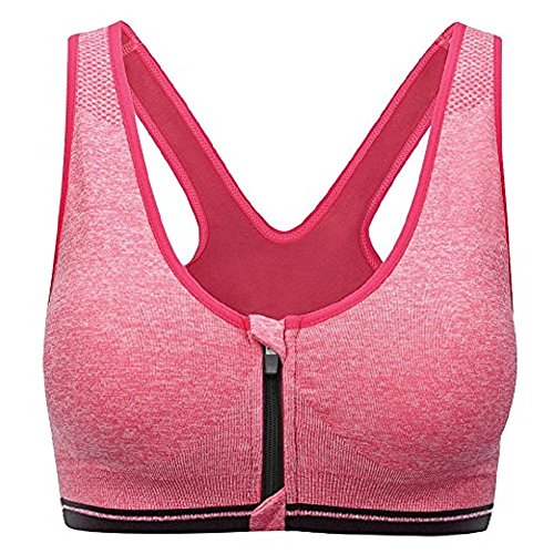 APIKA Cremallera Frontal Sujetador Deportivo Almohadillas Extraíbles Fitness Yoga Racer Atrás(L,Rosado)