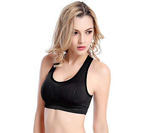 APIKA De Las Mujeres Amortiguador De Soporte De Alto Impacto Seamless Racer Back De Entrenamiento Respirable Sujetador Deportivo(XL,Negro)