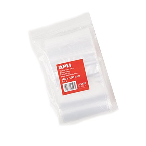 APLI 13128 - Pack de 100 bolsas de plástico con autocierre, 100 x 150 mm