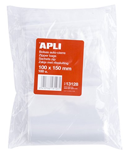 APLI 13128 - Pack de 100 bolsas de plástico con autocierre, 100 x 150 mm