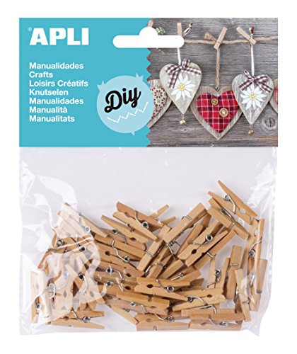 APLI - Bolsa mini pinzas madera 25 x 3 mm, 45 uds