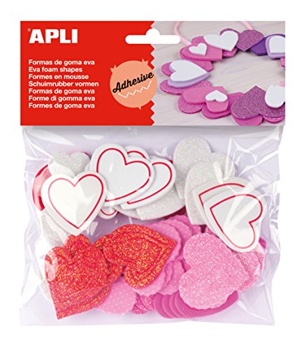APLI Kids Corona, color rosa, Talla única (14479) + sa formas EVA adhesiva purpurina formas corazón, 52 uds