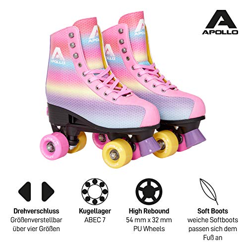 Apollo Patines de 4 Ruedas Clásicos, Patines para Niños, Adolescentes y Adultos, Patines de Niña y Patines de Mujer de Talla Ajustable, 3 Tamaños, Ajustables Talla 31 a 46