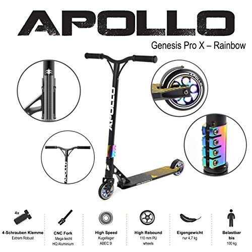 Apollo Stunt Scooter Genesis Pro - Stunt Scooter Pro robustos con rodamientos ABEC 9, Fun Scooter, Kick Scooter, Trick Scooter, Freestyle Scooter Apollo Stunt Scooter Genesis Pro - Stunt Scooter Pro robustos con rodamientos ABEC 9, Fun Scooter, Kick Scooter, Trick Scooter, Freestyle Scooter