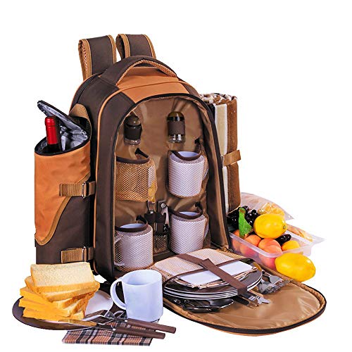 apollo walker Mochila de Picnic, para 4 Personas, Bolsa termica con vajilla y Mantel