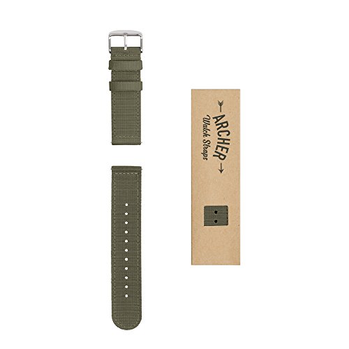 Archer Watch Straps | Repuesto de Correa de Reloj de Nailon para Hombre y Mujer, Correa Fácil de Abrochar para Relojes y Smartwatch | Verde Oliva, 20mm Archer Watch Straps | Repuesto de Correa de Reloj de Nailon para Hombre y Mujer, Correa Fácil de Abrochar para Relojes y Smartwatch | Verde Oliva, 20mm