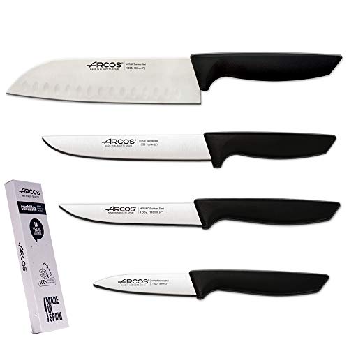 Arcos Juego Cuchillos Cocina Profesionales| Cuchillos Cocina Profesional | 4 pzas | Cuchillos Acero Inoxidable Mango Negro | Utensilios de Cocina | Cuchillo japones Santoku | lavavajillas Arcos Juego Cuchillos Cocina Profesionales| Cuchillos Cocina Profesional | 4 pzas | Cuchillos Acero Inoxidable Mango Negro | Utensilios de Cocina | Cuchillo japones Santoku | lavavajillas