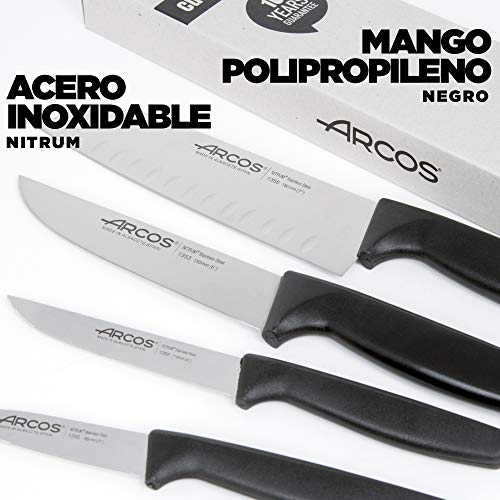 Arcos Juego Cuchillos Cocina Profesionales| Cuchillos Cocina Profesional | 4 pzas | Cuchillos Acero Inoxidable Mango Negro | Utensilios de Cocina | Cuchillo japones Santoku | lavavajillas