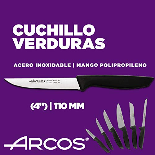 Arcos Juego Cuchillos Cocina Profesionales| Cuchillos Cocina Profesional | 6 pzas | Cuchillos Acero Inoxidable Mango Negro | Utensilios de Cocina Serie Niza | Apto lavavajillas