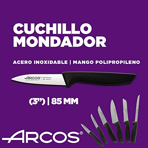 Arcos Juego Cuchillos Cocina Profesionales| Cuchillos Cocina Profesional | 6 pzas | Cuchillos Acero Inoxidable Mango Negro | Utensilios de Cocina Serie Niza | Apto lavavajillas