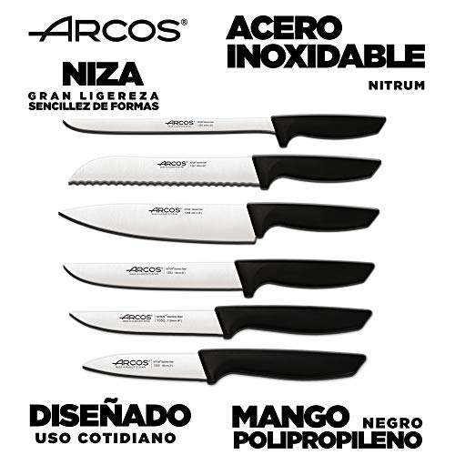 Arcos Juego Cuchillos Cocina Profesionales| Cuchillos Cocina Profesional | 6 pzas | Cuchillos Acero Inoxidable Mango Negro | Utensilios de Cocina Serie Niza | Apto lavavajillas