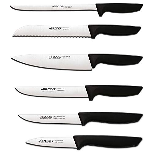 Arcos Juego Cuchillos Cocina Profesionales| Cuchillos Cocina Profesional | 6 pzas | Cuchillos Acero Inoxidable Mango Negro | Utensilios de Cocina Serie Niza | Apto lavavajillas Arcos Juego Cuchillos Cocina Profesionales| Cuchillos Cocina Profesional | 6 pzas | Cuchillos Acero Inoxidable Mango Negro | Utensilios de Cocina Serie Niza | Apto lavavajillas