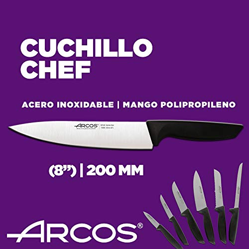 Arcos Juego Cuchillos Cocina Profesionales| Cuchillos Cocina Profesional | 6 pzas | Cuchillos Acero Inoxidable Mango Negro | Utensilios de Cocina Serie Niza | Apto lavavajillas