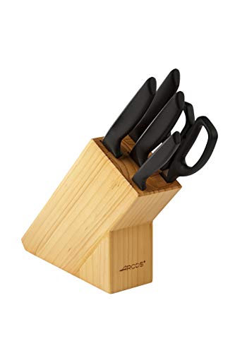 Arcos Serie Niza - Juego de Cuchillos de 5 piezas (4 Cuchillos + 1 Tijeras), Hoja de Acero Inoxidable NITRUM, Mangos de Polipropileno, Bloque de madera, Color Marrón Arcos Serie Niza - Juego de Cuchillos de 5 piezas (4 Cuchillos + 1 Tijeras), Hoja de Acero Inoxidable NITRUM, Mangos de Polipropileno, Bloque de madera, Color Marrón