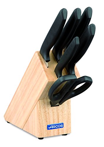 Arcos Serie Niza - Juego de Cuchillos de 6 piezas (5 Cuchillos + 1 Tijeras), Hoja de Acero Inoxidable NITRUM, Mangos de Polipropileno, Bloque de madera, color Marrón Arcos Serie Niza - Juego de Cuchillos de 6 piezas (5 Cuchillos + 1 Tijeras), Hoja de Acero Inoxidable NITRUM, Mangos de Polipropileno, Bloque de madera, color Marrón